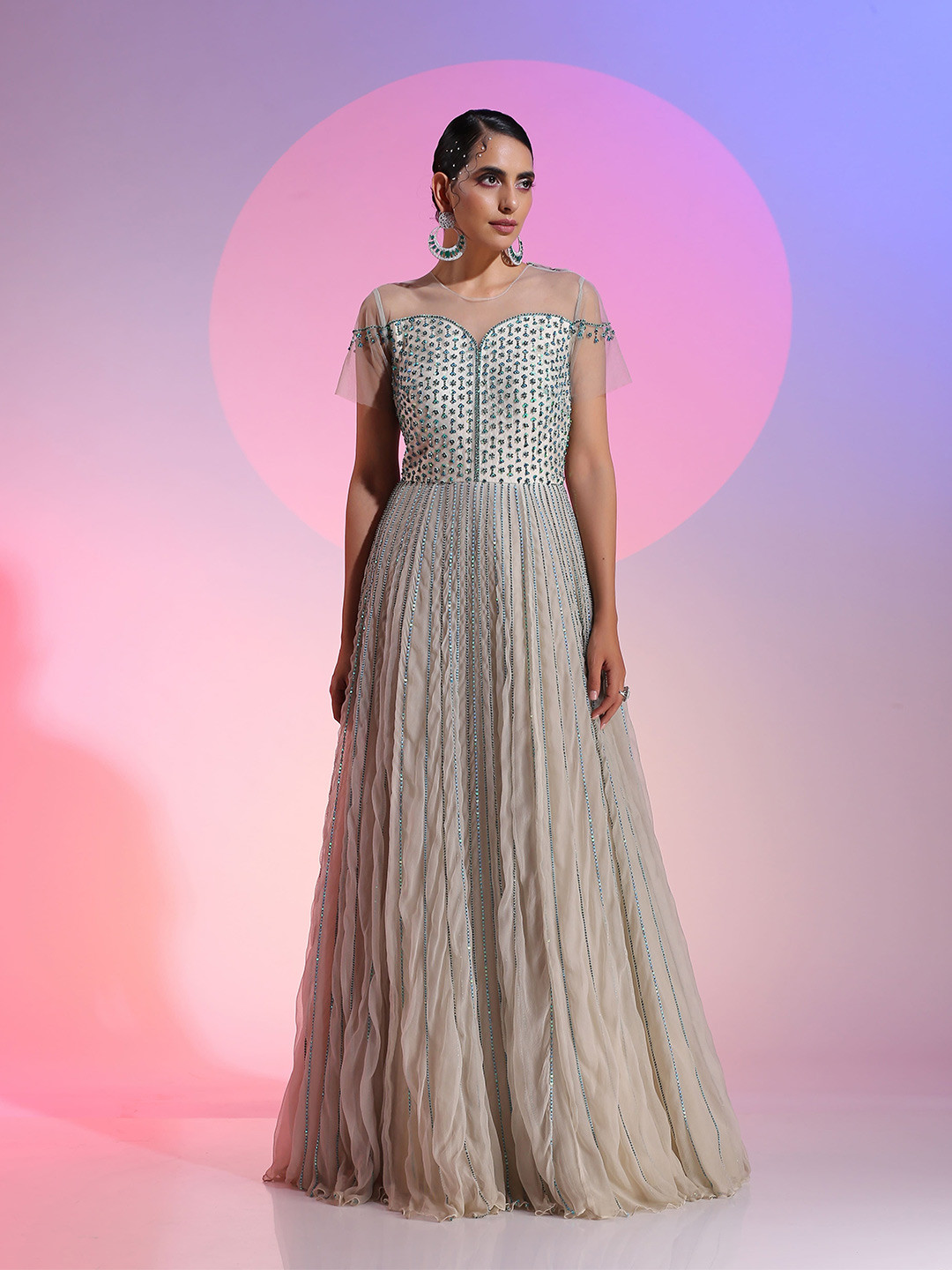 

KUDI PATAKA Embellished Chiffon Gown Dress, Grey