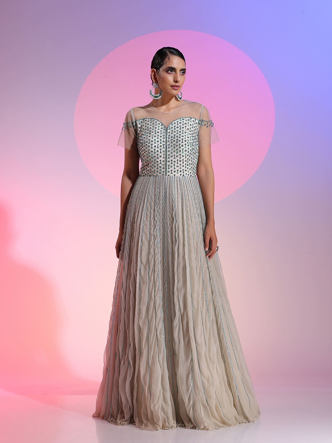 

KUDI PATAKA Embellished Chiffon Gown Dress, Grey