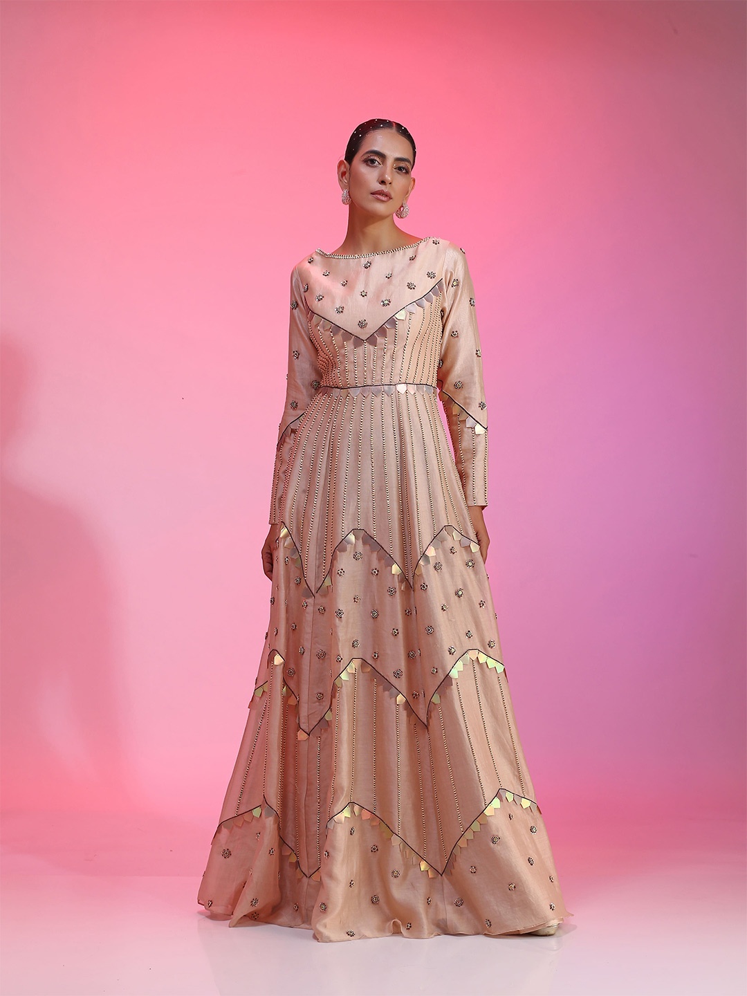 

KUDI PATAKA Women Floral Maxi Dress, Peach