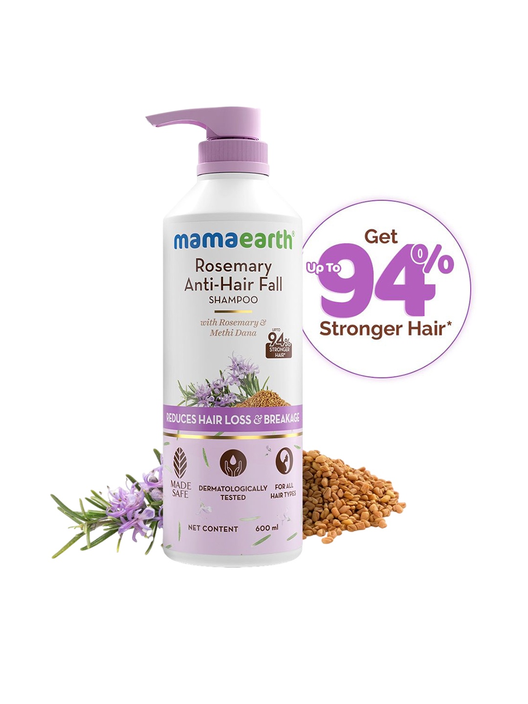

Mamaearth Rosemary Anti-Hair Fall Shampoo With Methi Dana - 600ml, White