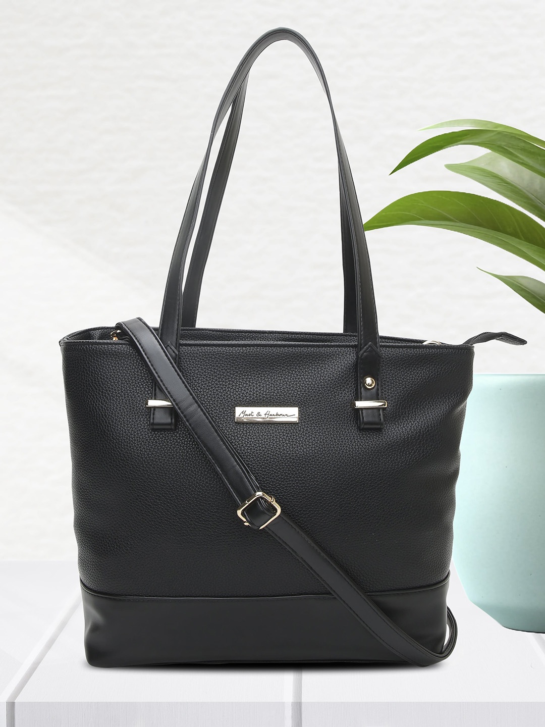 

Mast & Harbour Textured Oversized Shoulder Bag, Black