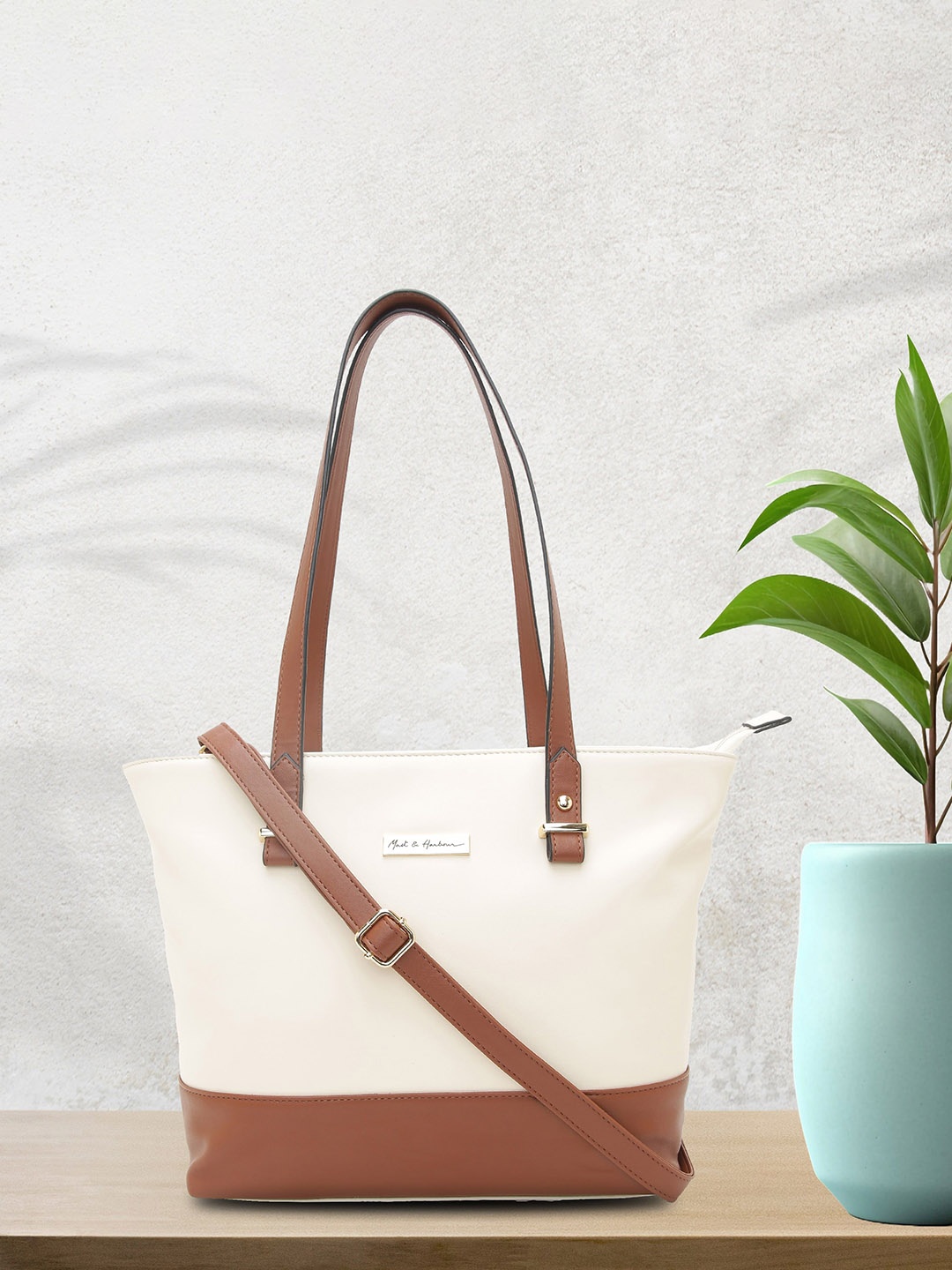 

Mast & Harbour Colourblocked Oversized Shoulder Bag, Beige