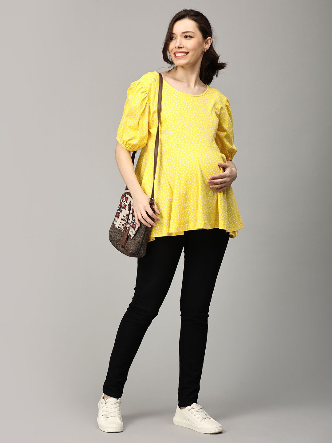 

The Mom Store Maternity Micro Ditsy Printed Cotton Top, Yellow