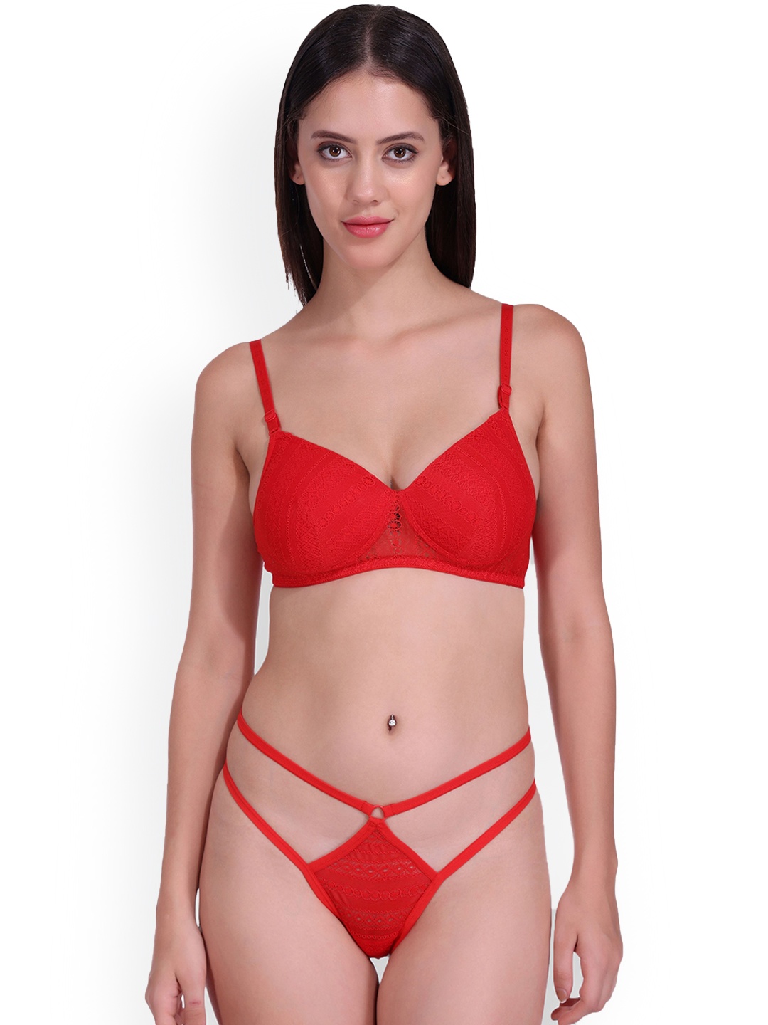 

SELFCARE Lightly Padded Bra And Panty Lingerie Set - SN2683, Red