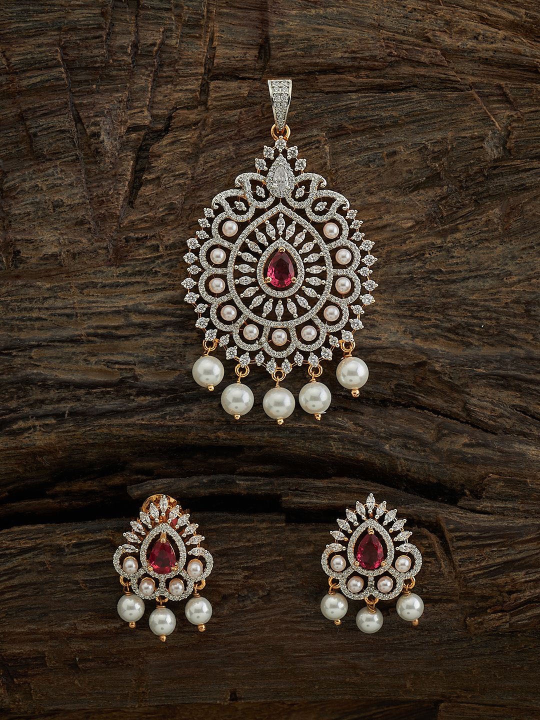 

Kushal's Fashion Jewellery Rhodium-Plated Jewellery Set, Red