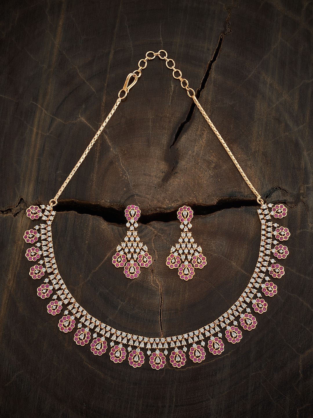

Kushal's Fashion Jewellery Gold-Plated Cubic Zirconia Studded Jewellery Set, Red