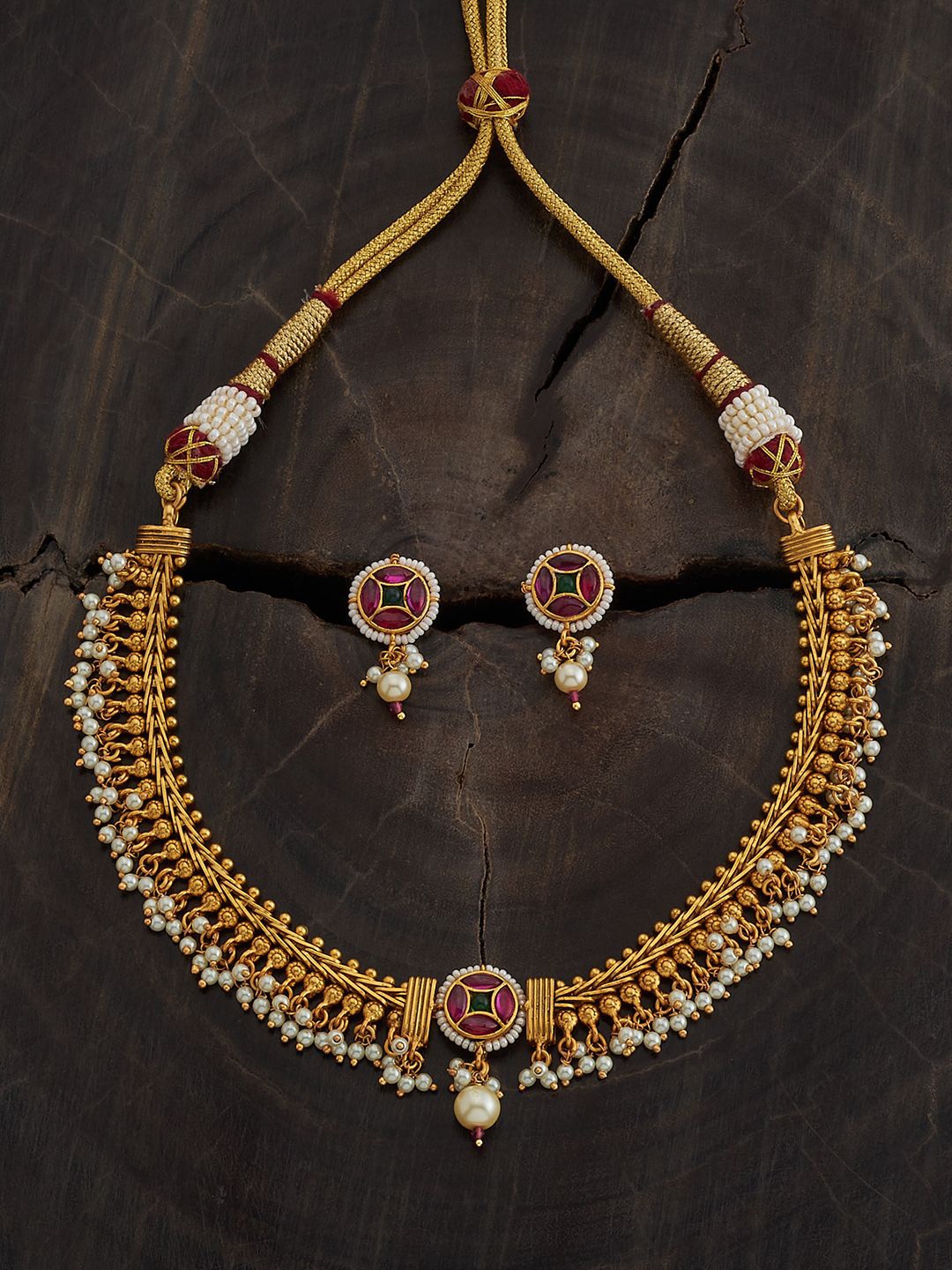 

Kushal's Fashion Jewellery Gold Plated Stones Studded & Beaded Jewellery Set