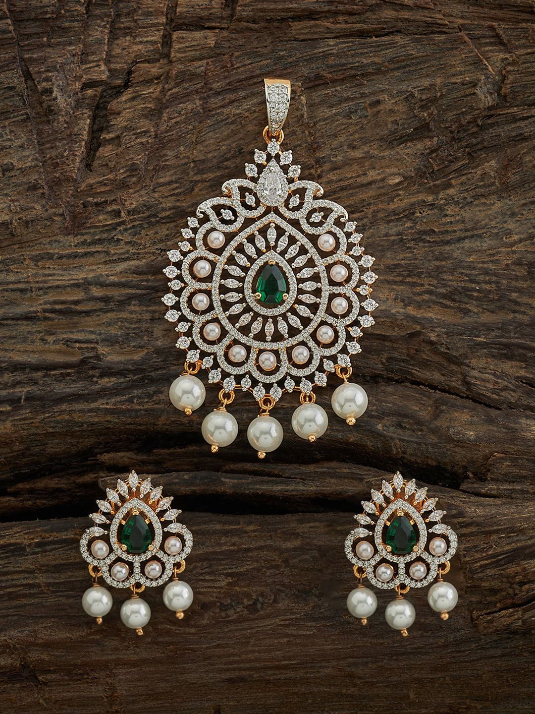 

Kushal's Fashion Jewellery Rhodium-Plated CZ-Studded & Beaded Jewellery Set, Silver