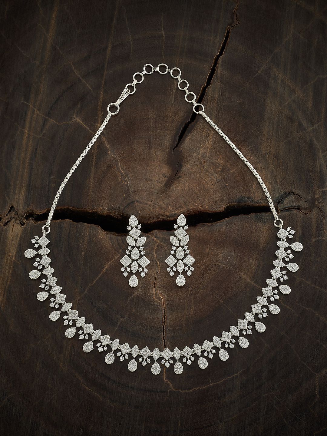 

Kushal's Fashion Jewellery Rhodium-Plated CZ-Studded Jewellery Set, Silver