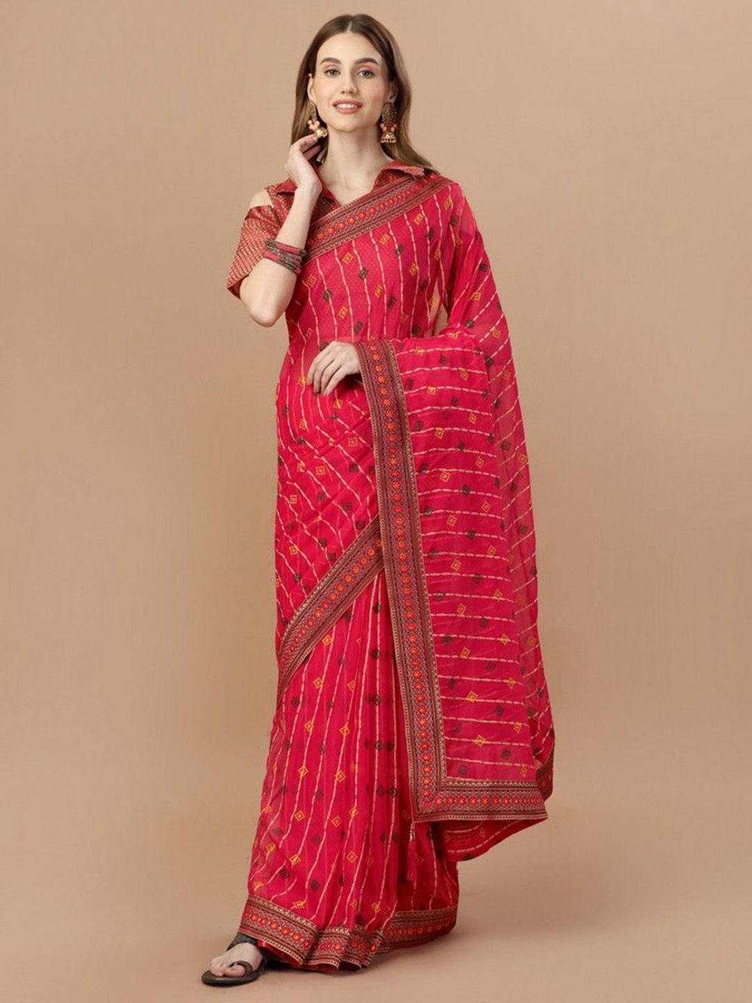 

HERE&NOW Ethnic Motifs Embroidered Saree, Pink