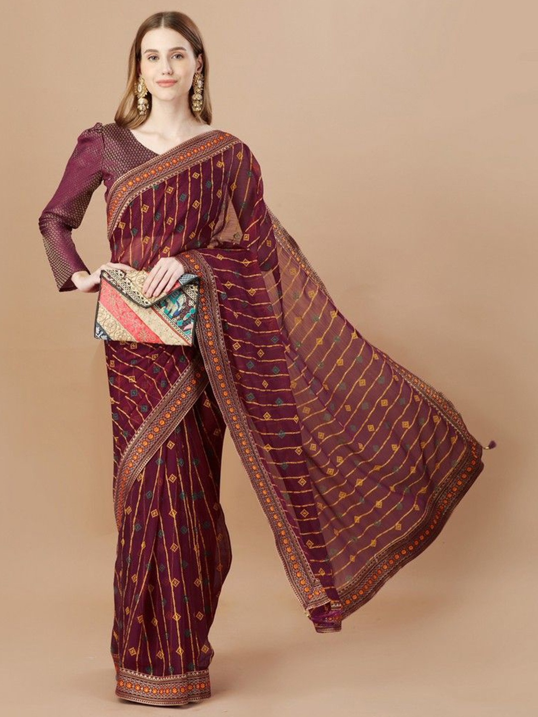 

HERE&NOW Bandhani Saree, Magenta