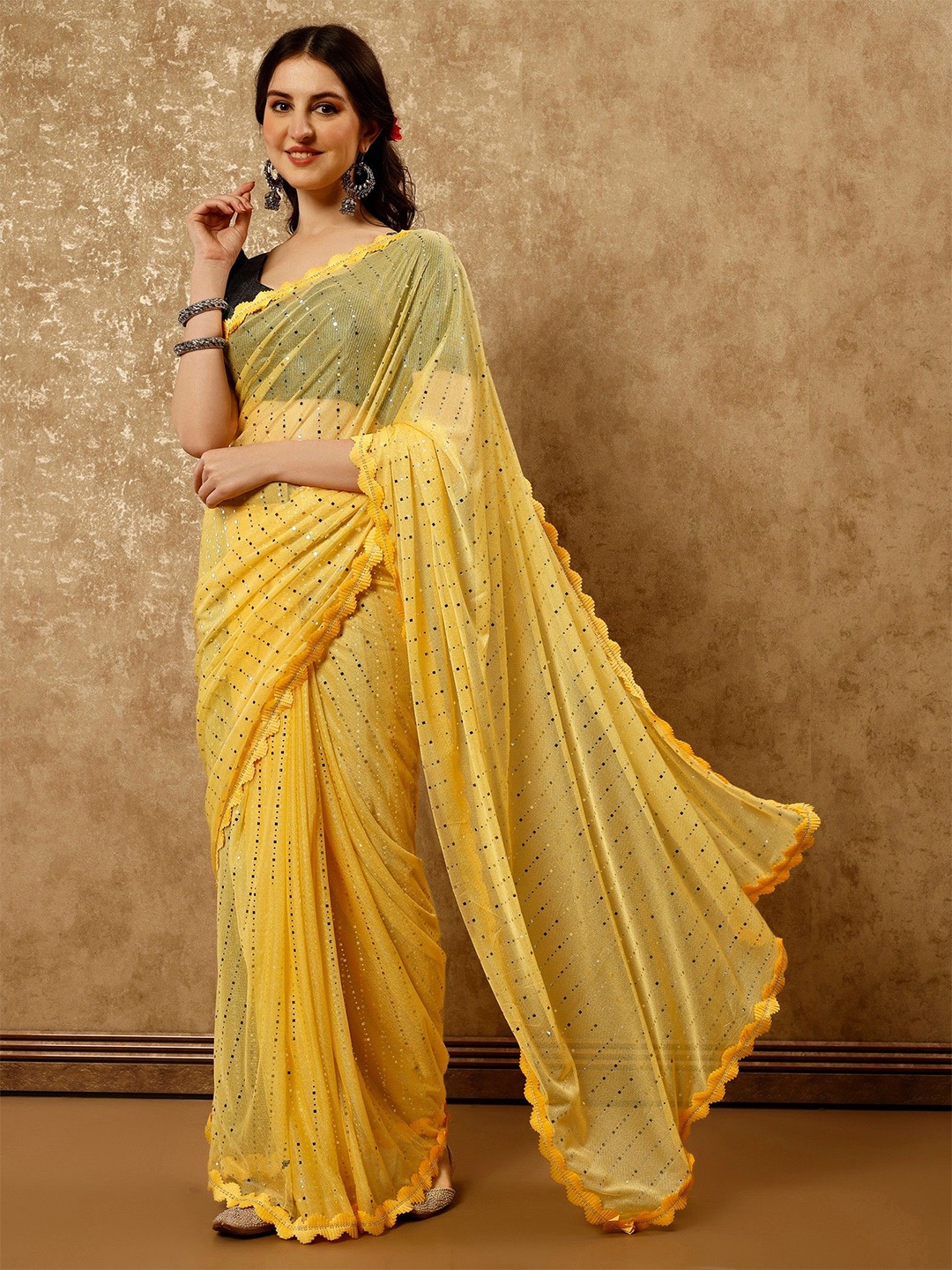 

HERE&NOW Embellished Mukaish Saree, Yellow