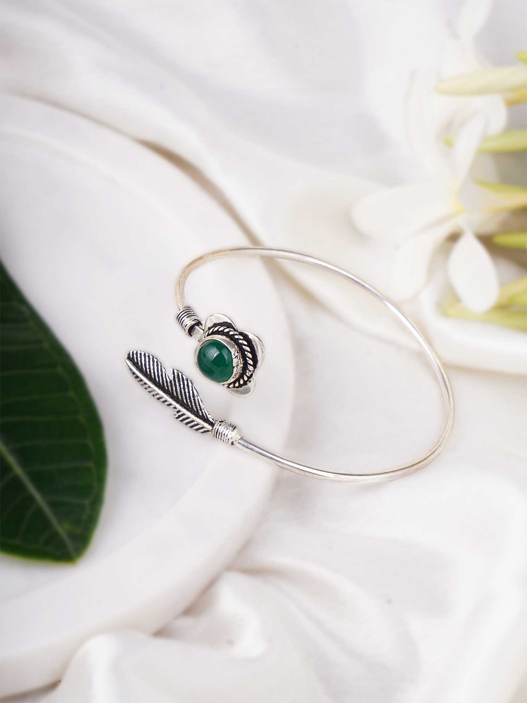 

Adwitiya Collection Oxidised Brass Silver-Plated Kada Bracelet