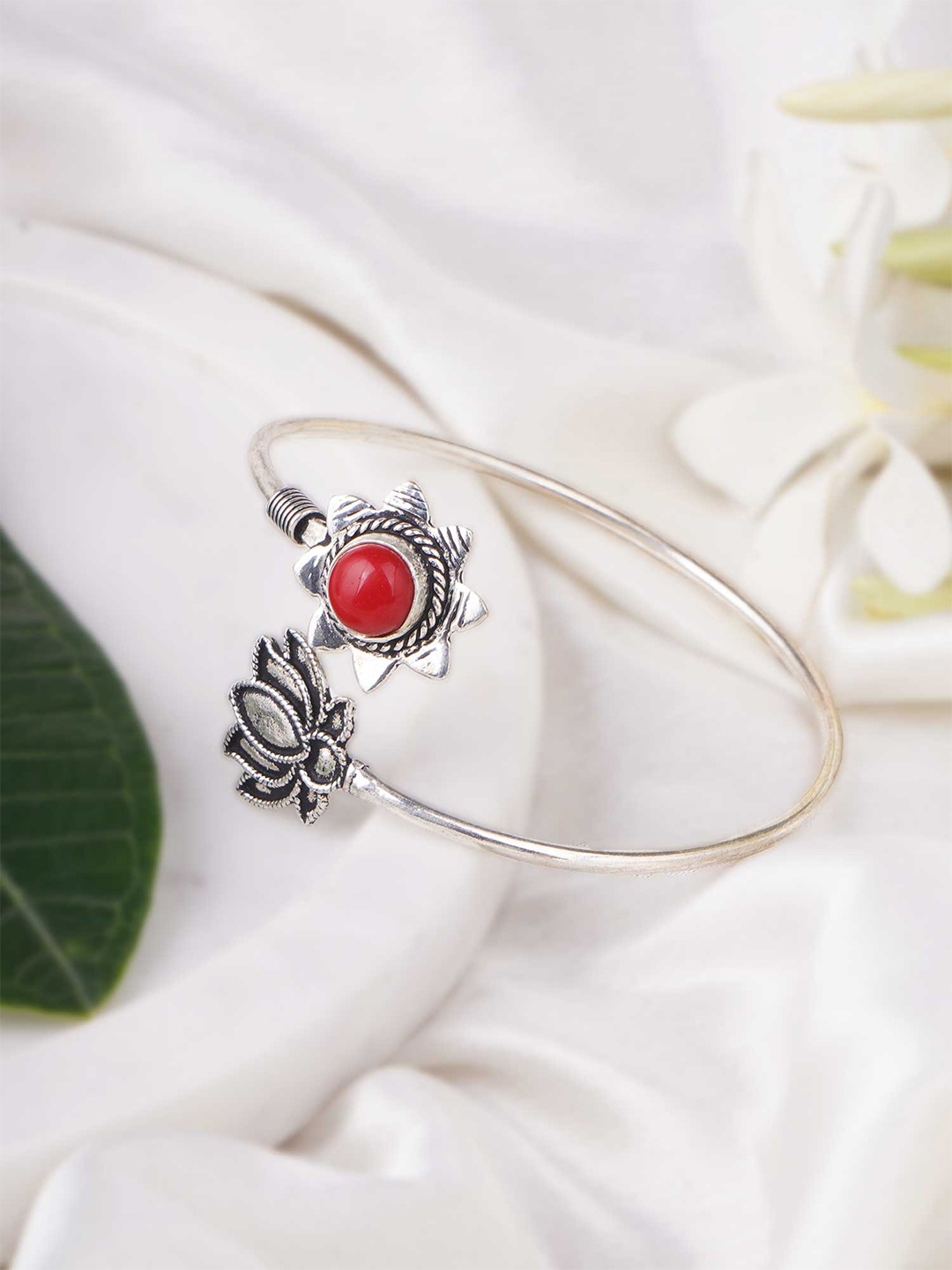 

Adwitiya Collection Brass Silver-Plated Oxidised Wraparound Bracelet