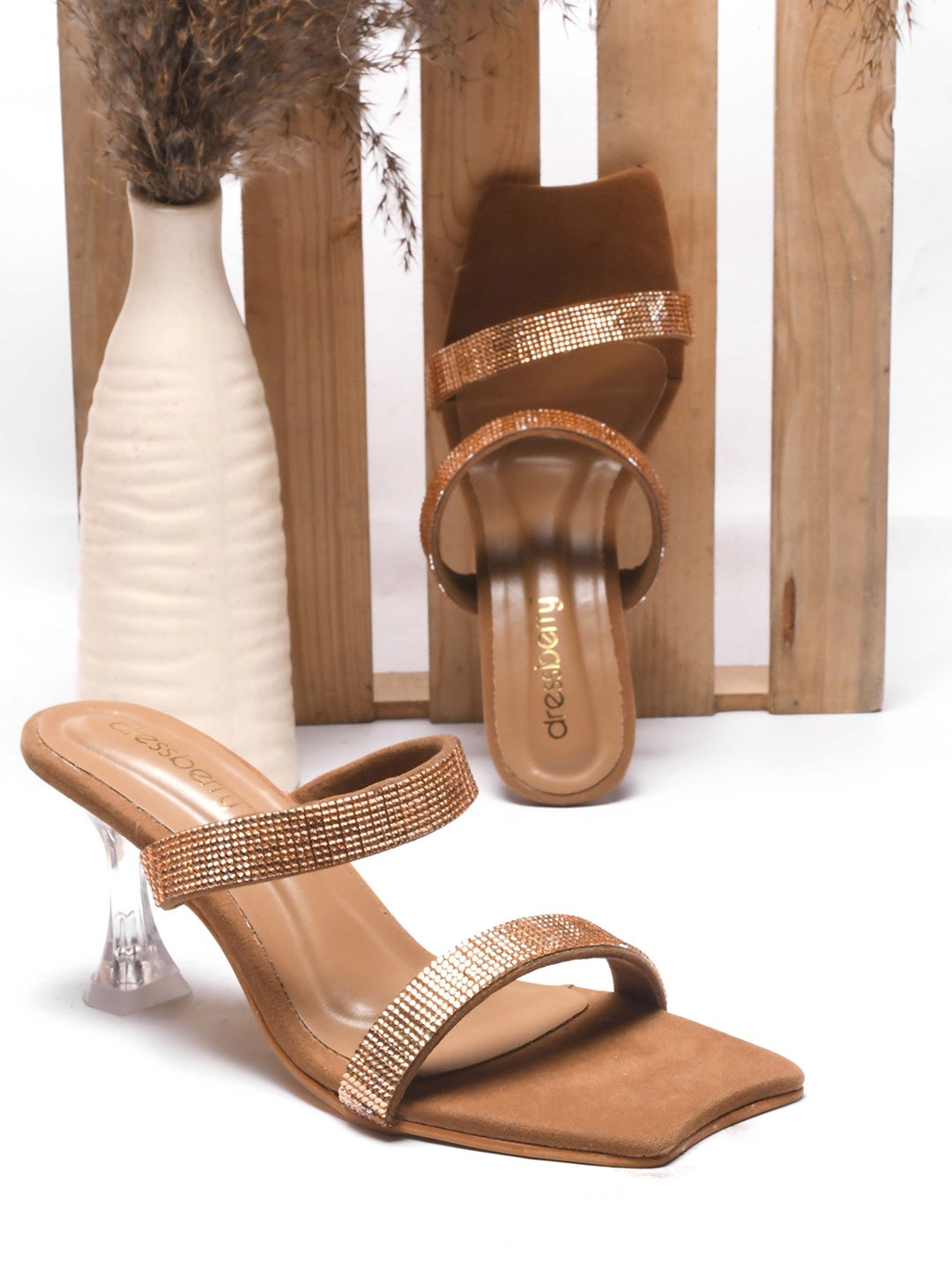 

DressBerry Embellished Block Heels, Coffee brown