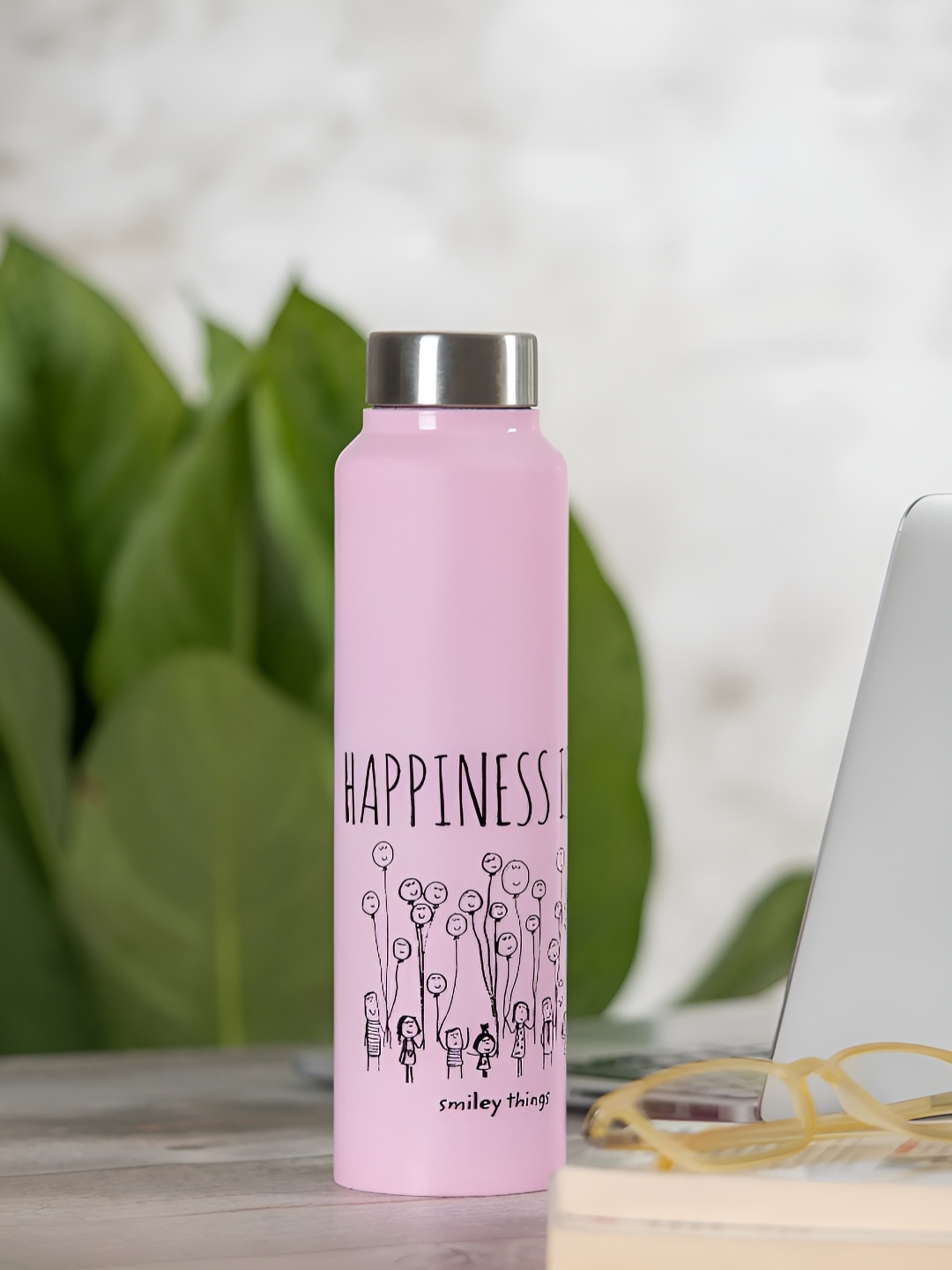 

Clay Craft Vacbott Happiness 1000Ml Single-Wall Stainless Steel BIS Approved Water Bottle, Pink