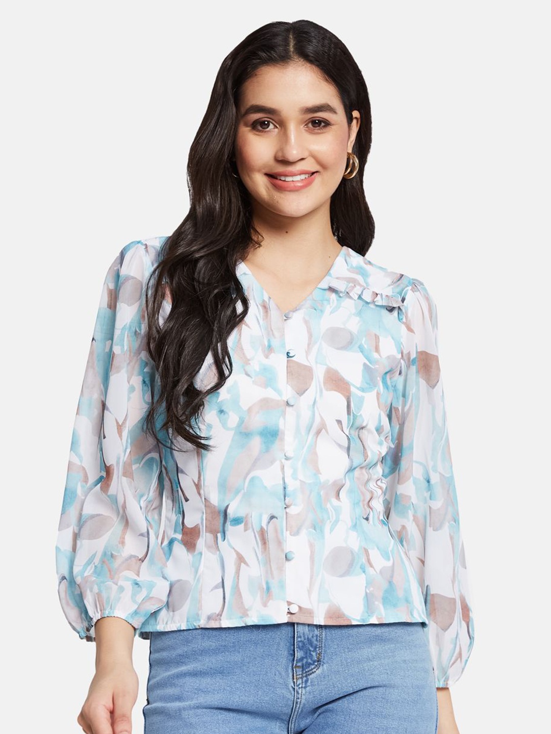 

METTLE Floral Print Puff Sleeve Cotton Top, Green