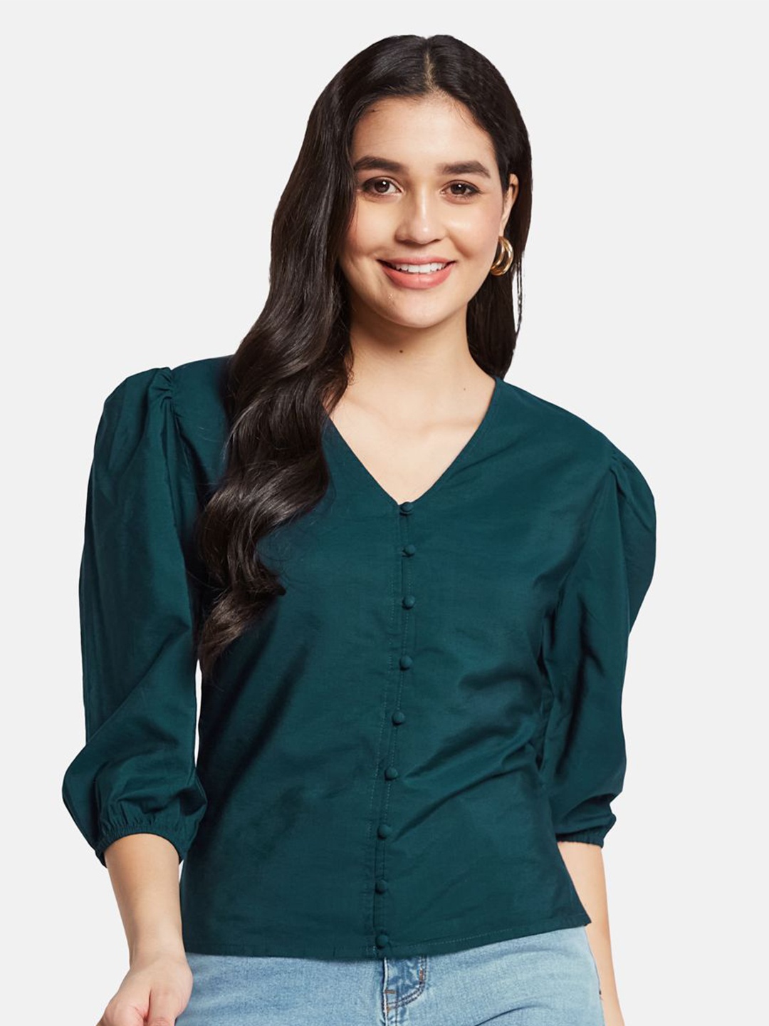 

METTLE Puff Sleeve Cotton Top, Green