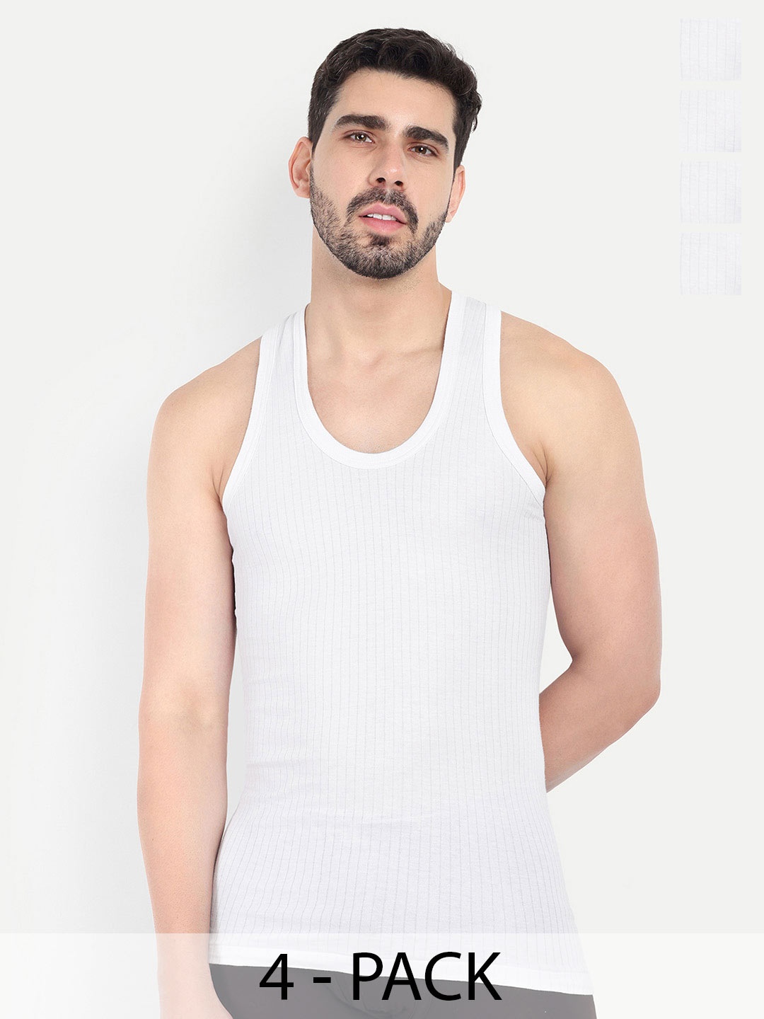 

KANSAL Pack Of 4 Cotton Basic Innerwear Vests, White