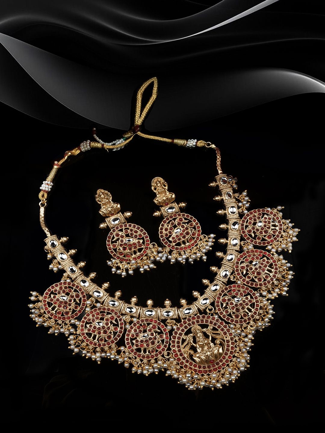 

StileAdda Gold Plated Artificial Stones Studded Temple Jewellery Set