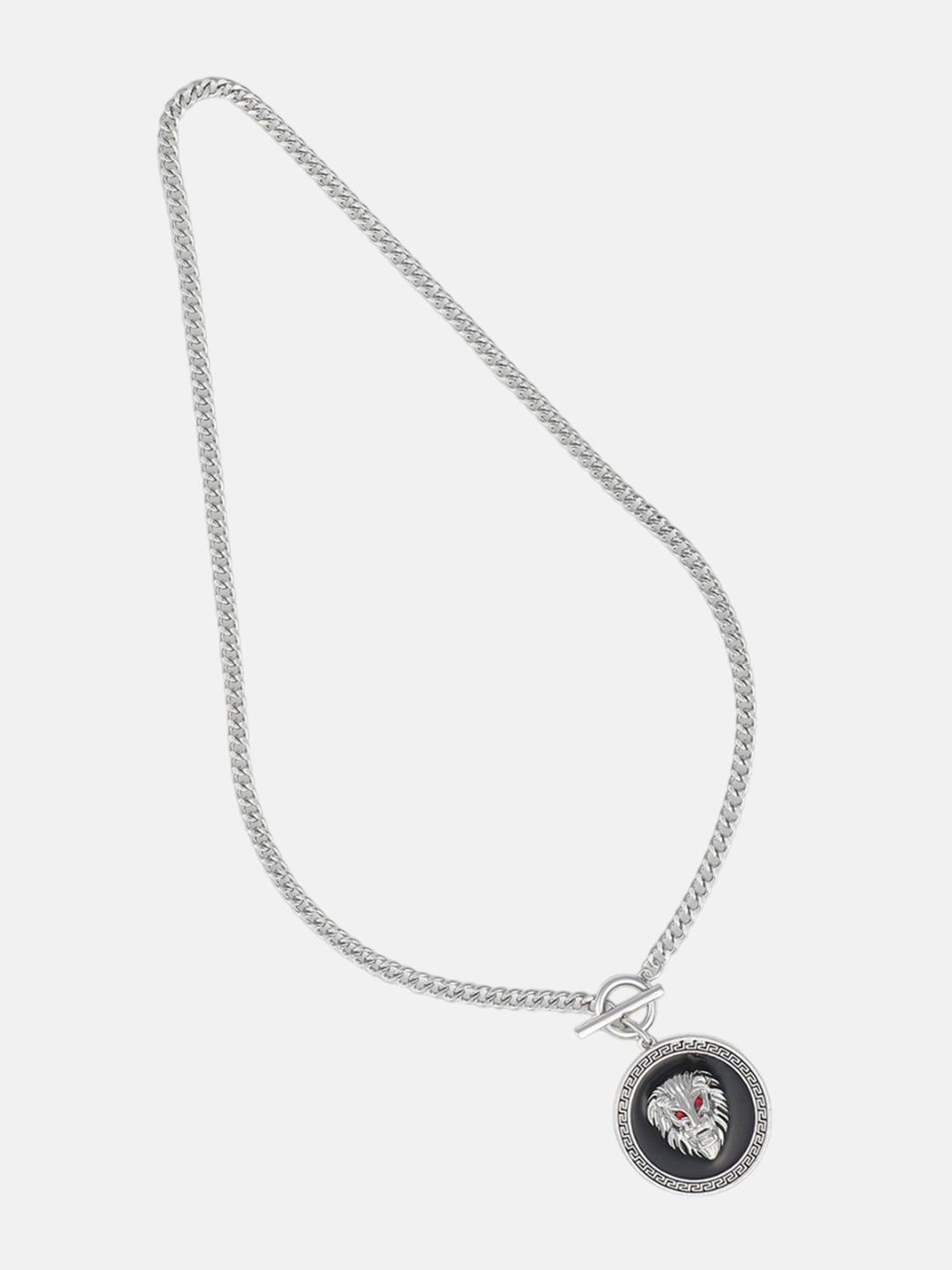 

French Accent Men Silver-Plated Circular Pendant With Chain