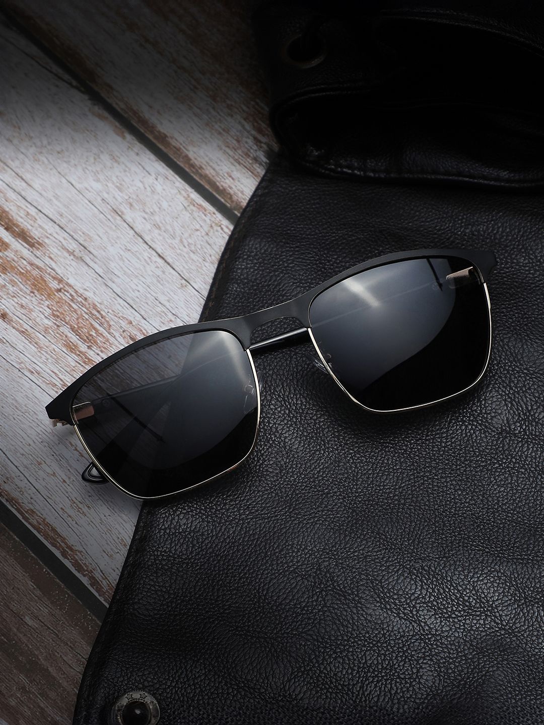 

French Accent Men Browline Sunglasses with Polarised Lens AW24_FASG1026, Black