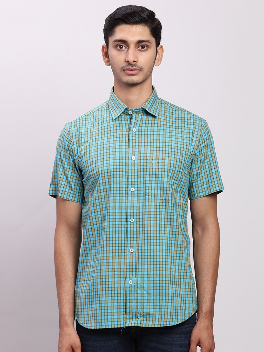 

ColorPlus Men Tailored Fit Opaque Checked Casual Shirt, Blue