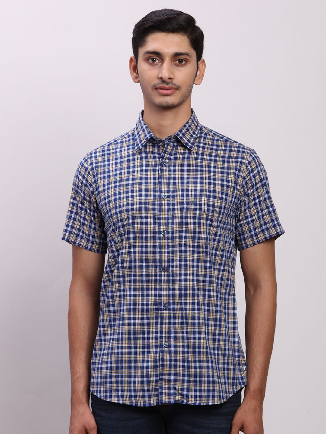 

ColorPlus Men Opaque Checked Casual Shirt, Blue
