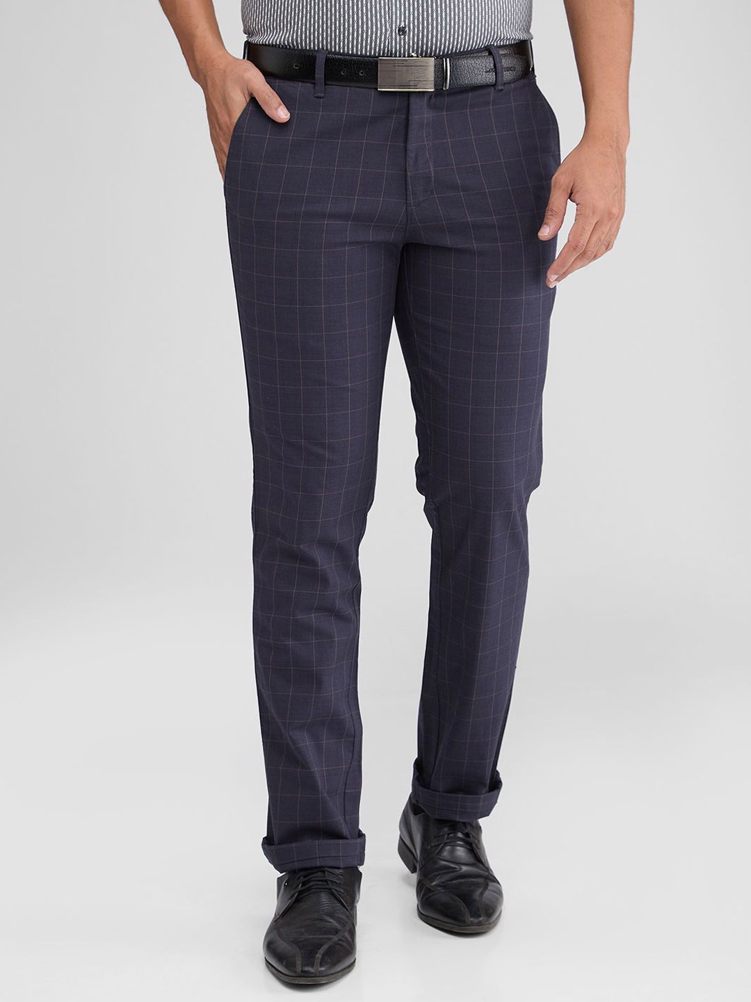 ColorPlus Men Checked Chinos Trousers, Grey