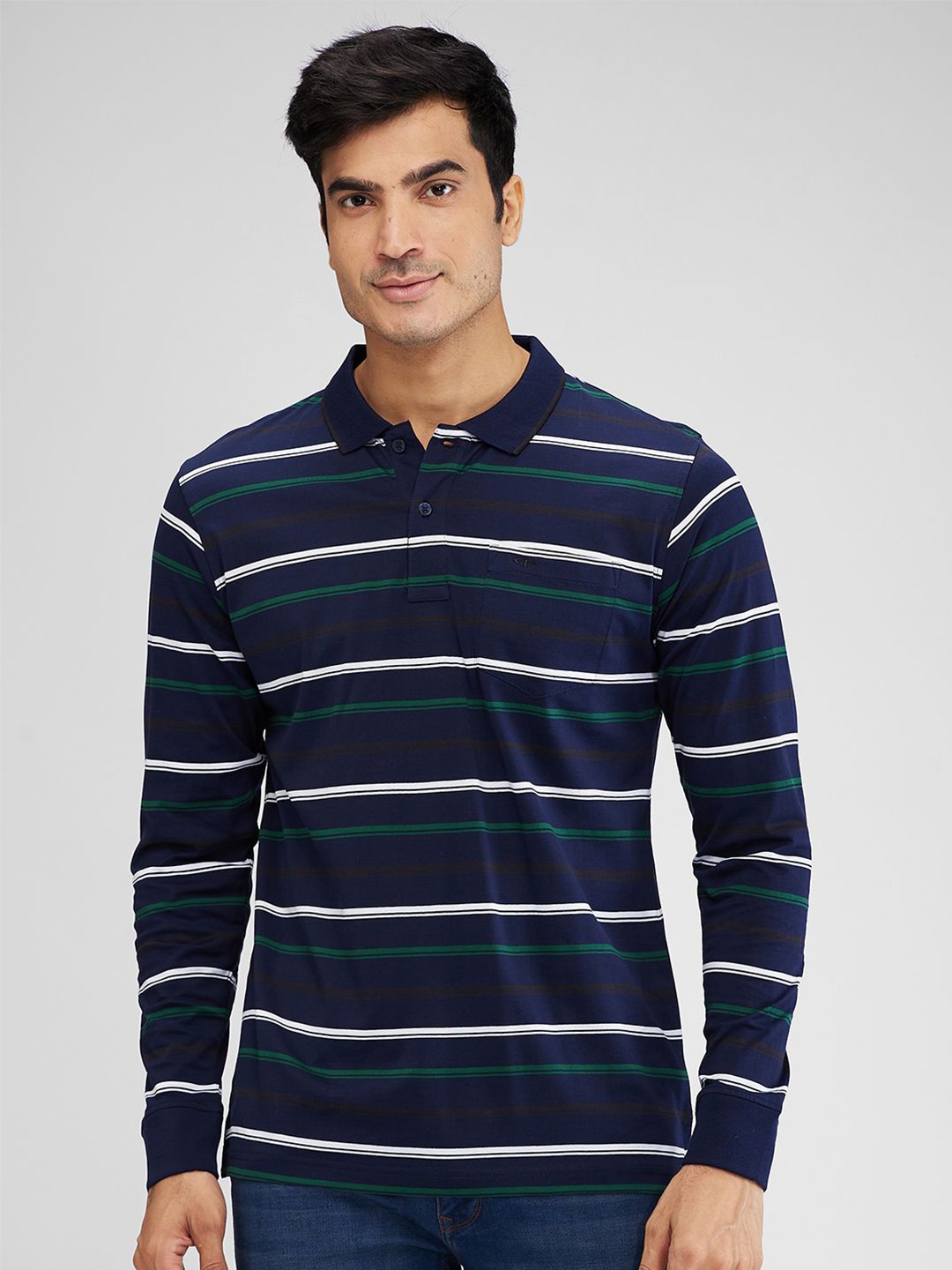 

ColorPlus Men Striped Polo Collar Pockets T-shirt, Blue