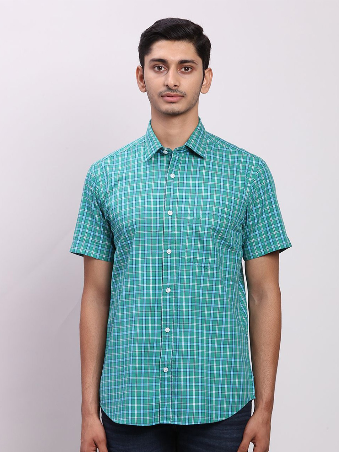 

ColorPlus Men Opaque Checked Casual Shirt, Green