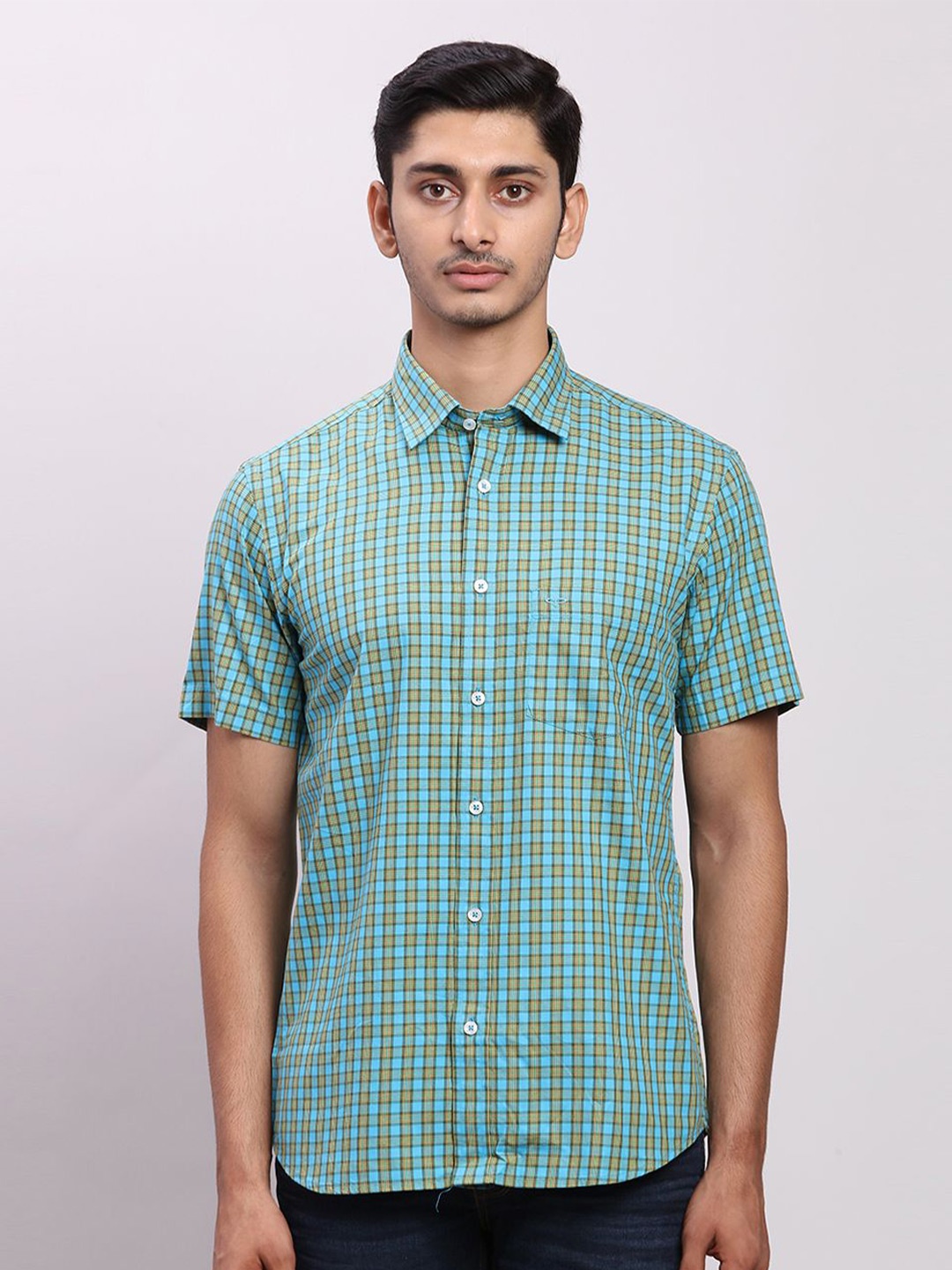 

ColorPlus Men Tailored Fit Opaque Checked Casual Shirt, Blue
