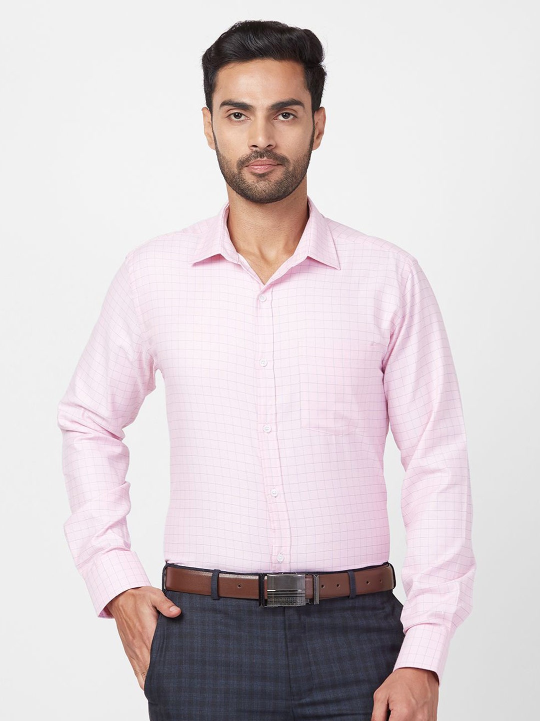 

Park Avenue Men Slim Fit Grid Tattersall Checks Opaque Checked Formal Shirt, Red