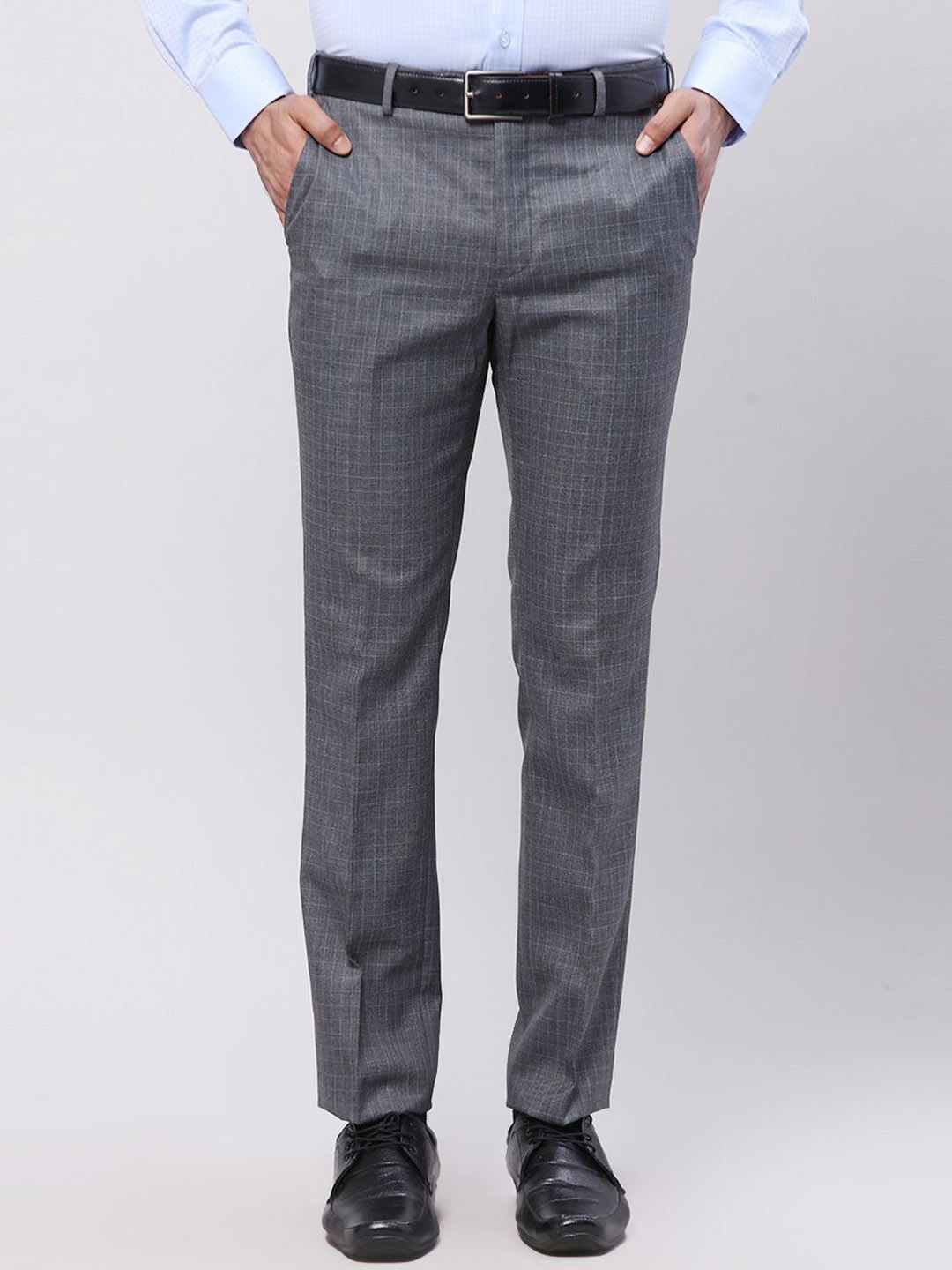 

Park Avenue Men Checked Slim Fit Trousers, Grey