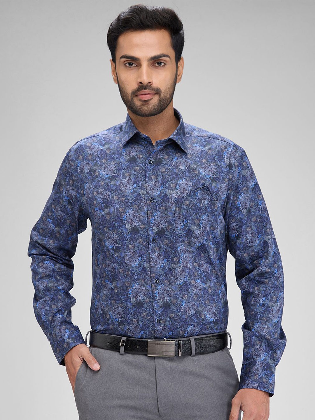 Park Avenue Men Floral Opaque Printed Formal Shirt, Blue