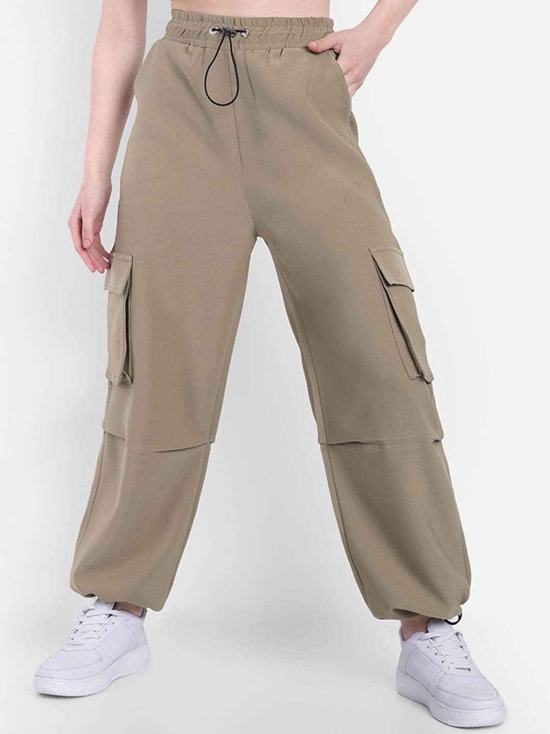 

Next One Women Mid-Rise Baggy Fit Cargo Joggers, Beige