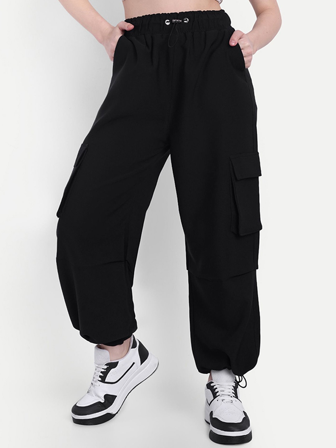 

Next One Women Mid-Rise Cargo Track Pant, Black