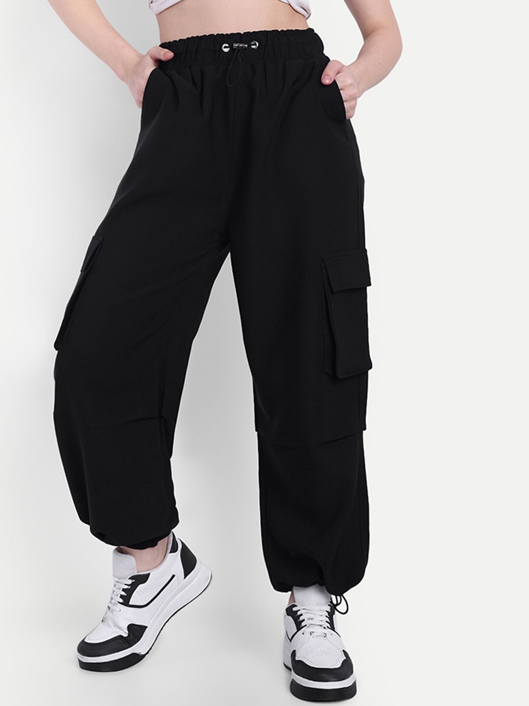 

Next One Women Baggy Fit Cargo Joggers, Black