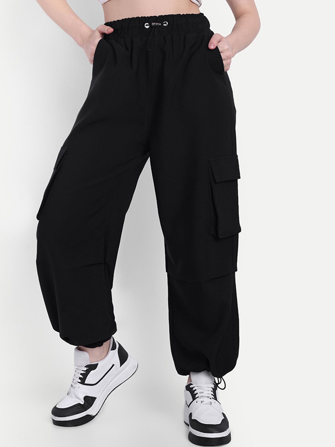 

Next One Women Mid-Rise Cargo Track Pant, Black