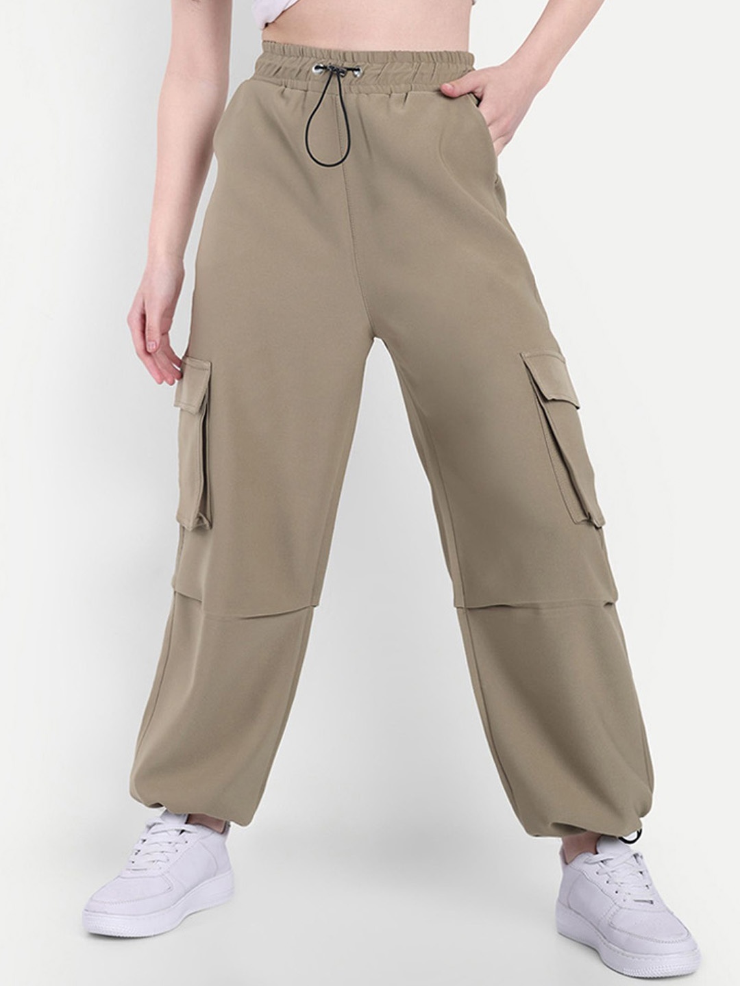 

Next One Women Baggy Fit Cargo Joggers, Beige