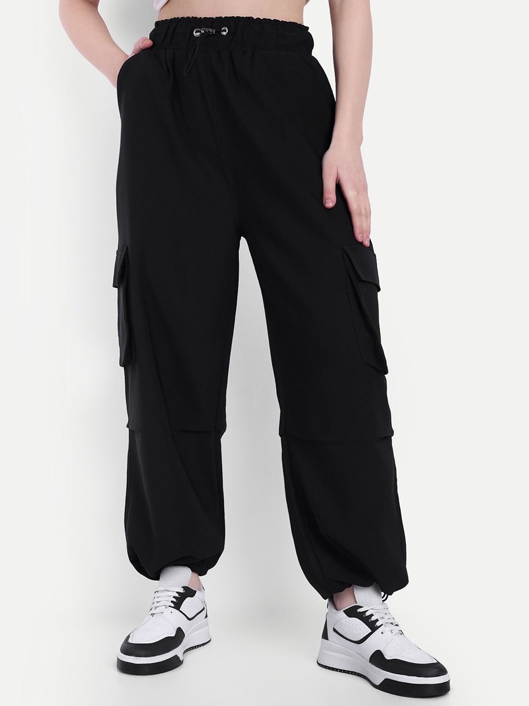 

Next One Women Rapid-Dry Baggy Fit Cargo Track Pants, Black