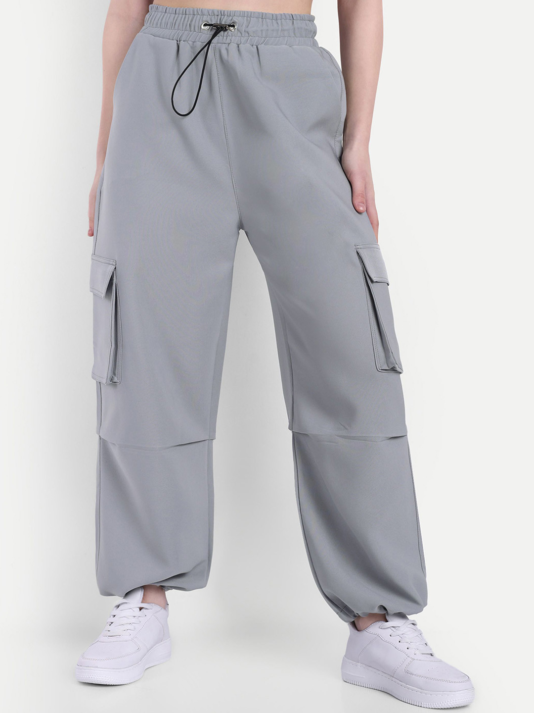 

Next One Women Baggy Fit Cargo Joggers, Grey