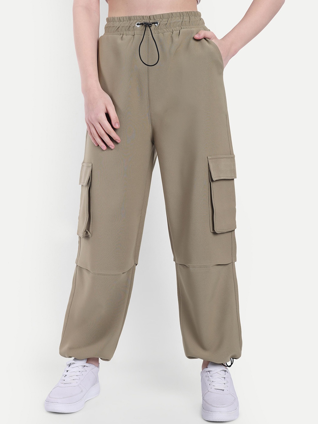 

Next One Women Mid-Rise Cargo Joggers, Beige