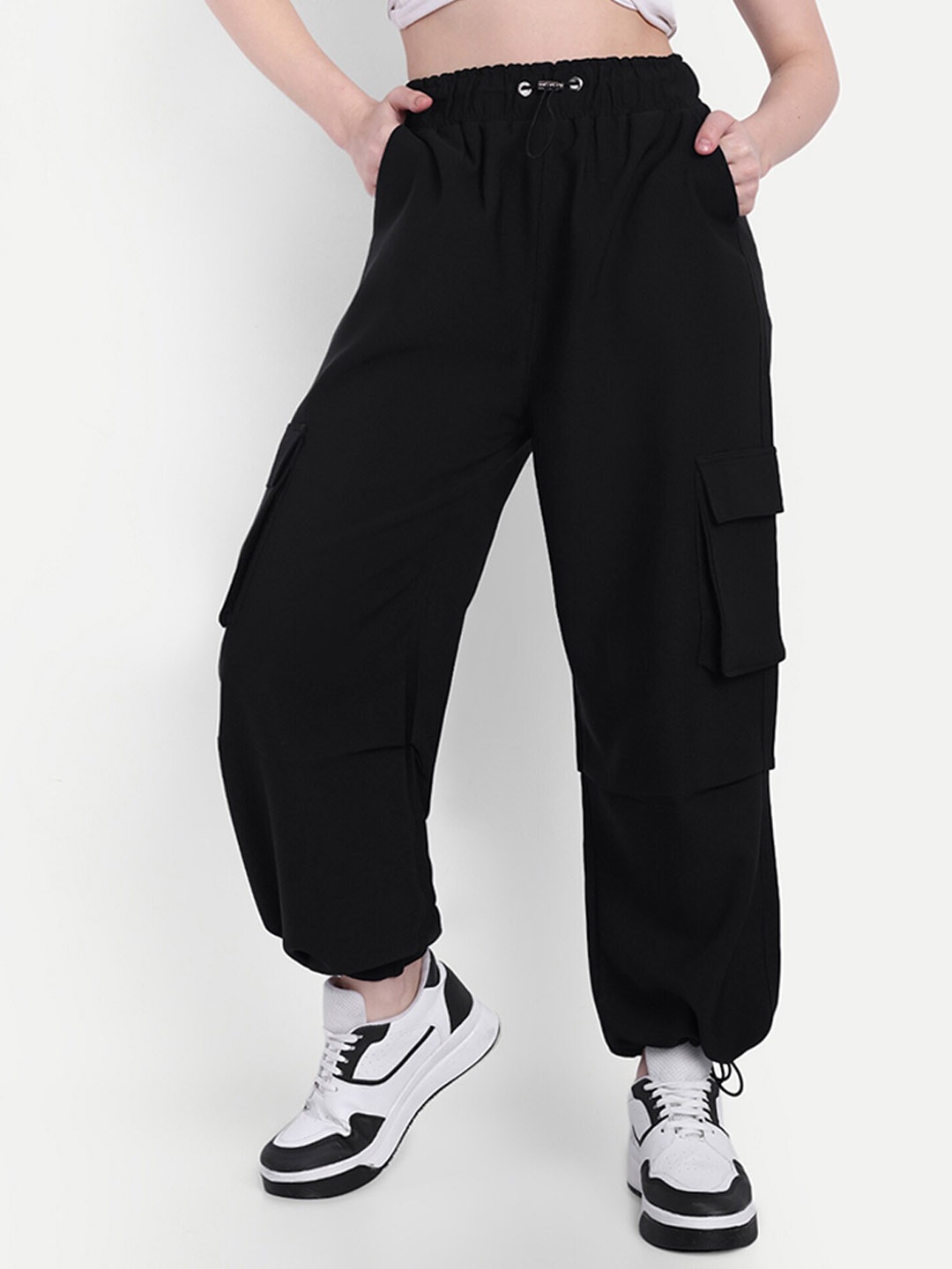 

Next One Women Baggy Fit Cargo Jogger, Black