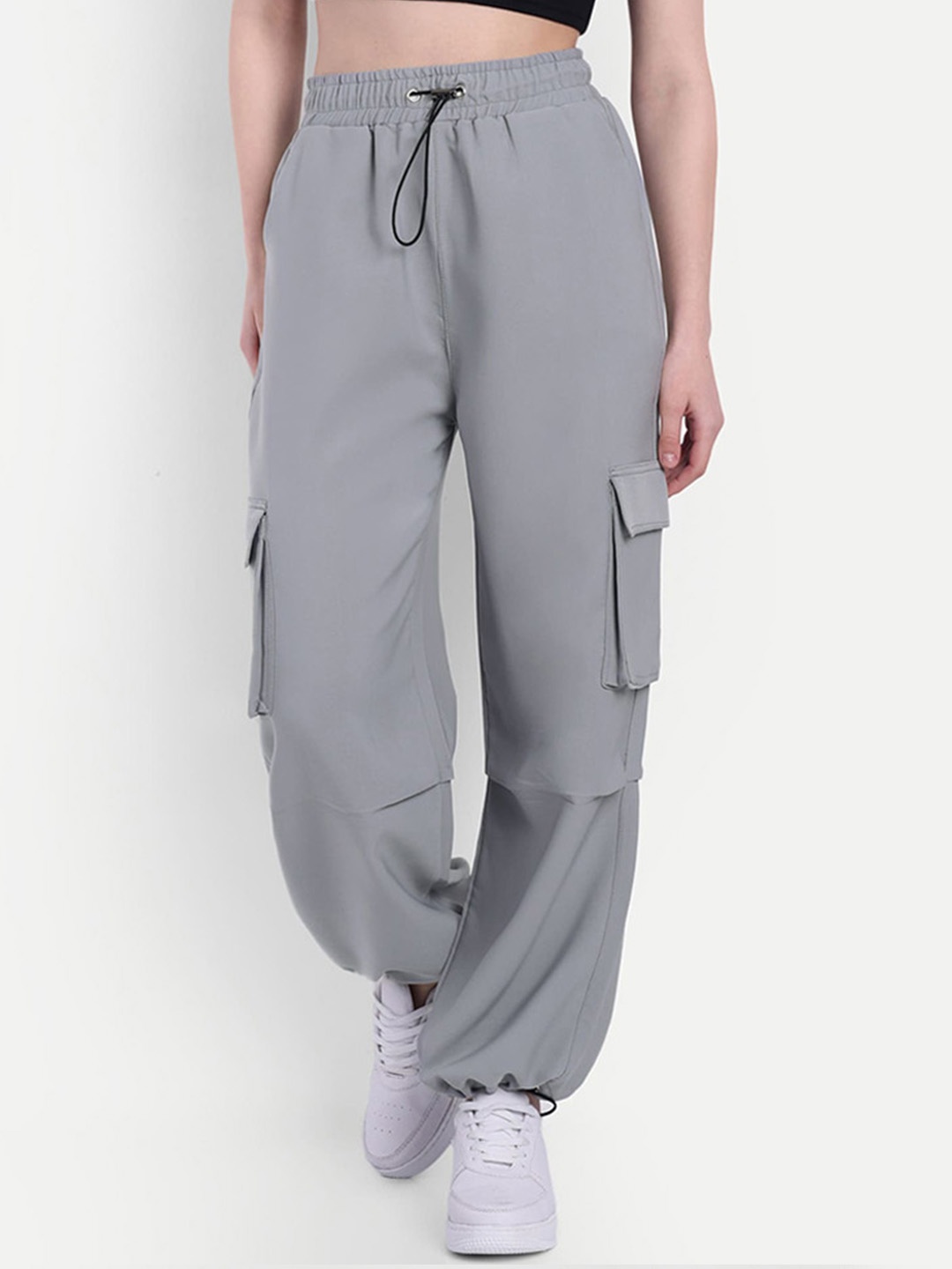 

Next One Women Mid-Rise Baggy Fit Cargo Joggers, Grey