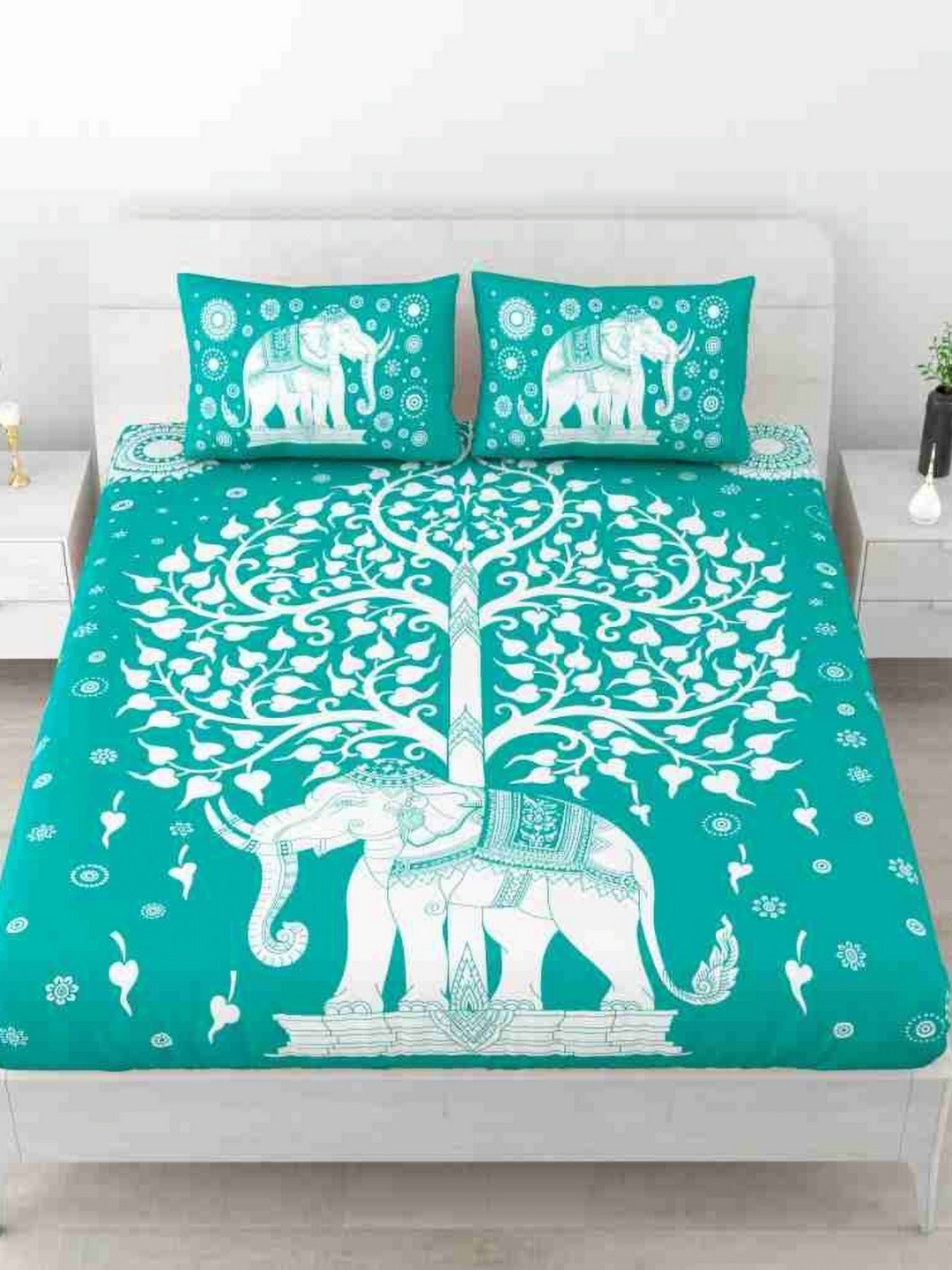 

Lali Prints Ethnic Motifs 180 TC Cotton Double Queen Bedsheet with 2 Pillow Covers, Sea green