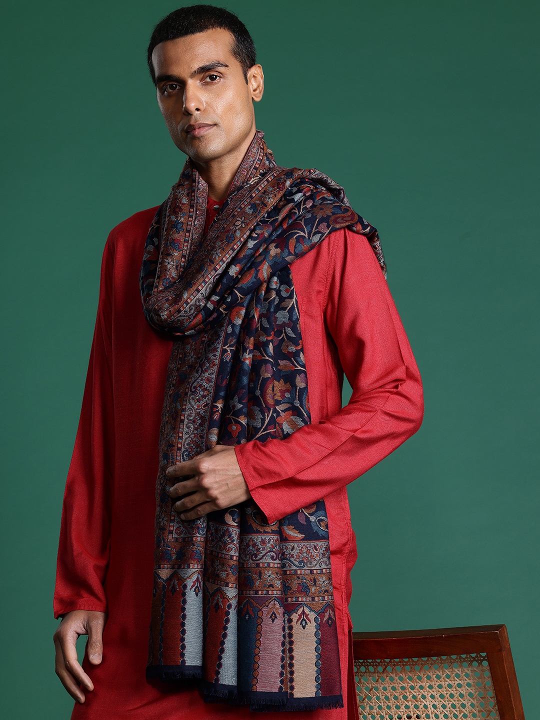 

Sangria Men Paisley Woven Design Shawl, Navy blue