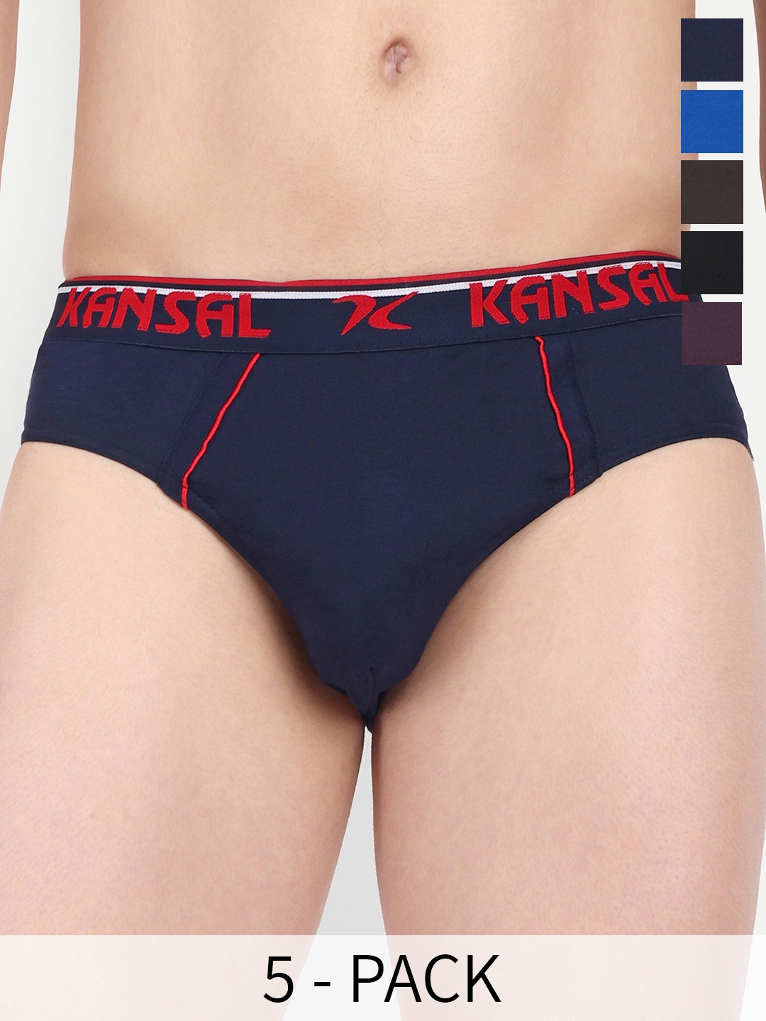

KANSAL Pack Of 5 Mid-Rise Seamless Cotton Basic Briefs- 6-CUT_1062_P5, Black
