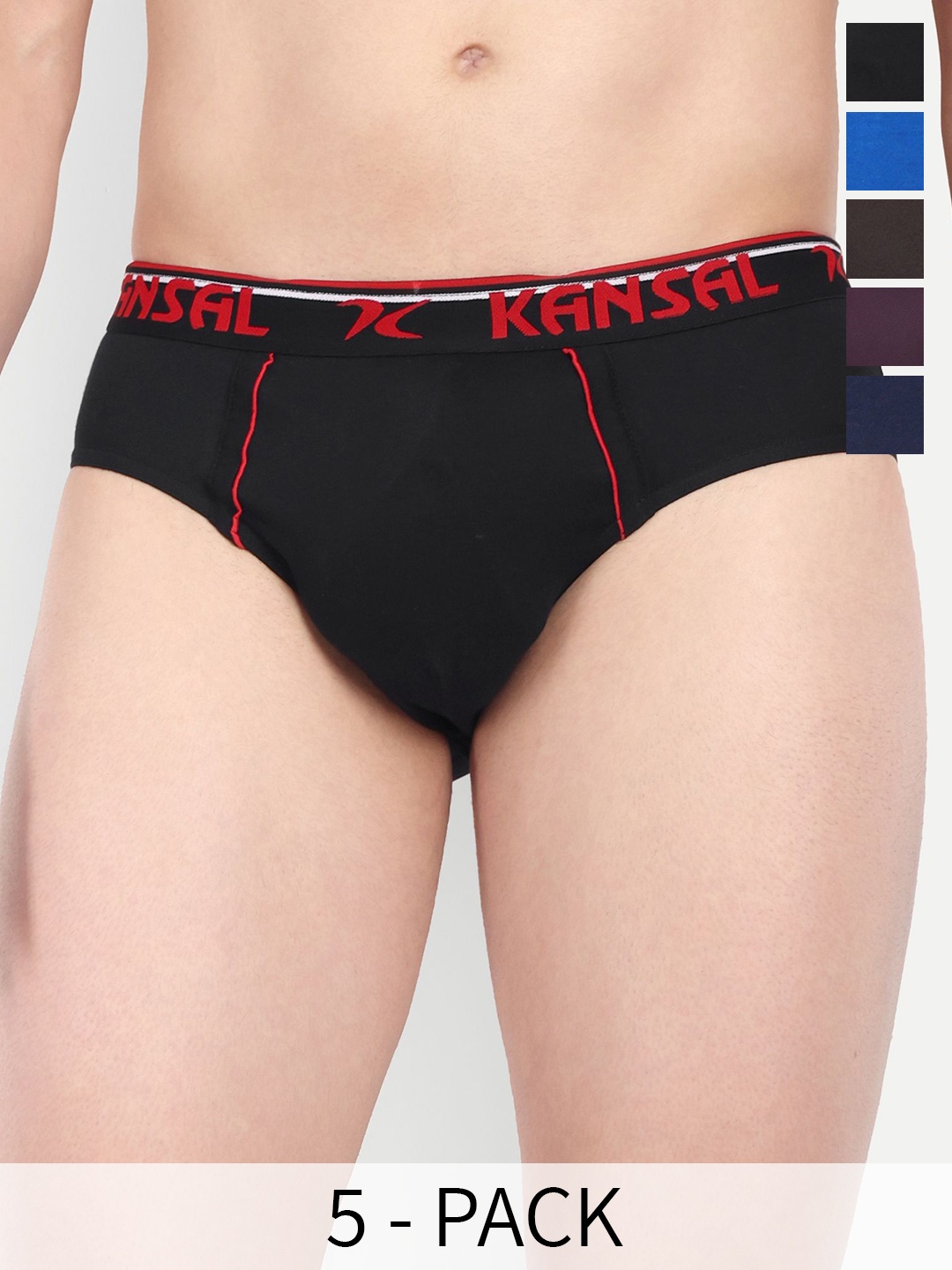 

KANSAL Pack Of 5 Mid-Rise Seamless Cotton Mid-Rise Briefs 6-CUT_1062_P5, Black