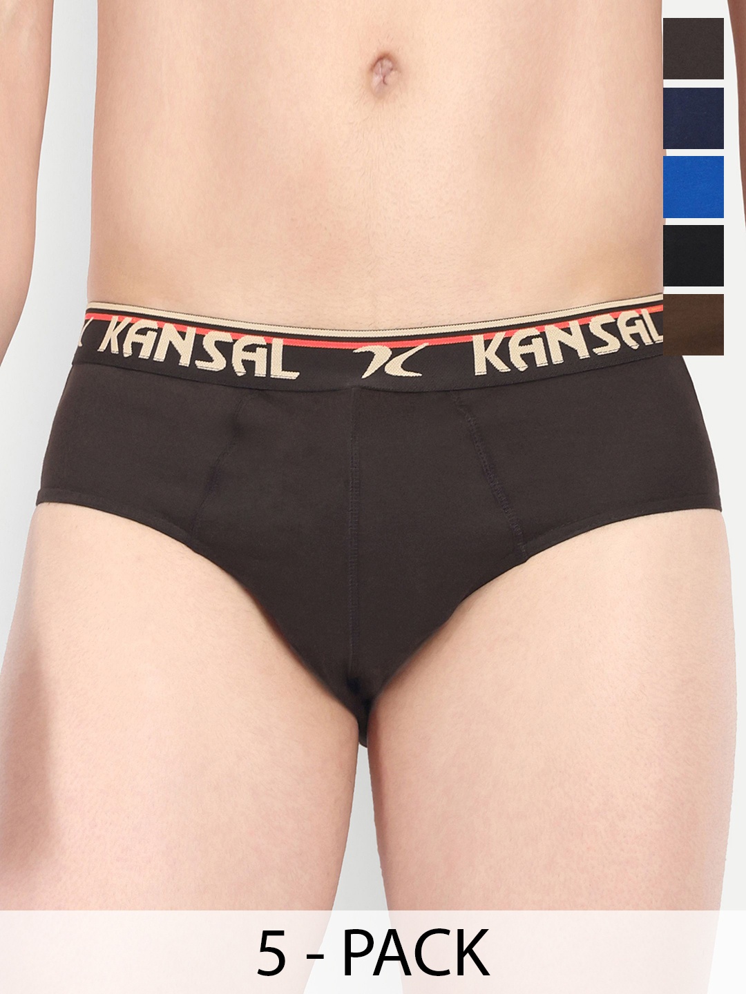 KANSAL Pack Of 5 Mid-Rise Seamless Cotton Basic Briefs 6-CUT_1051_P5, Black